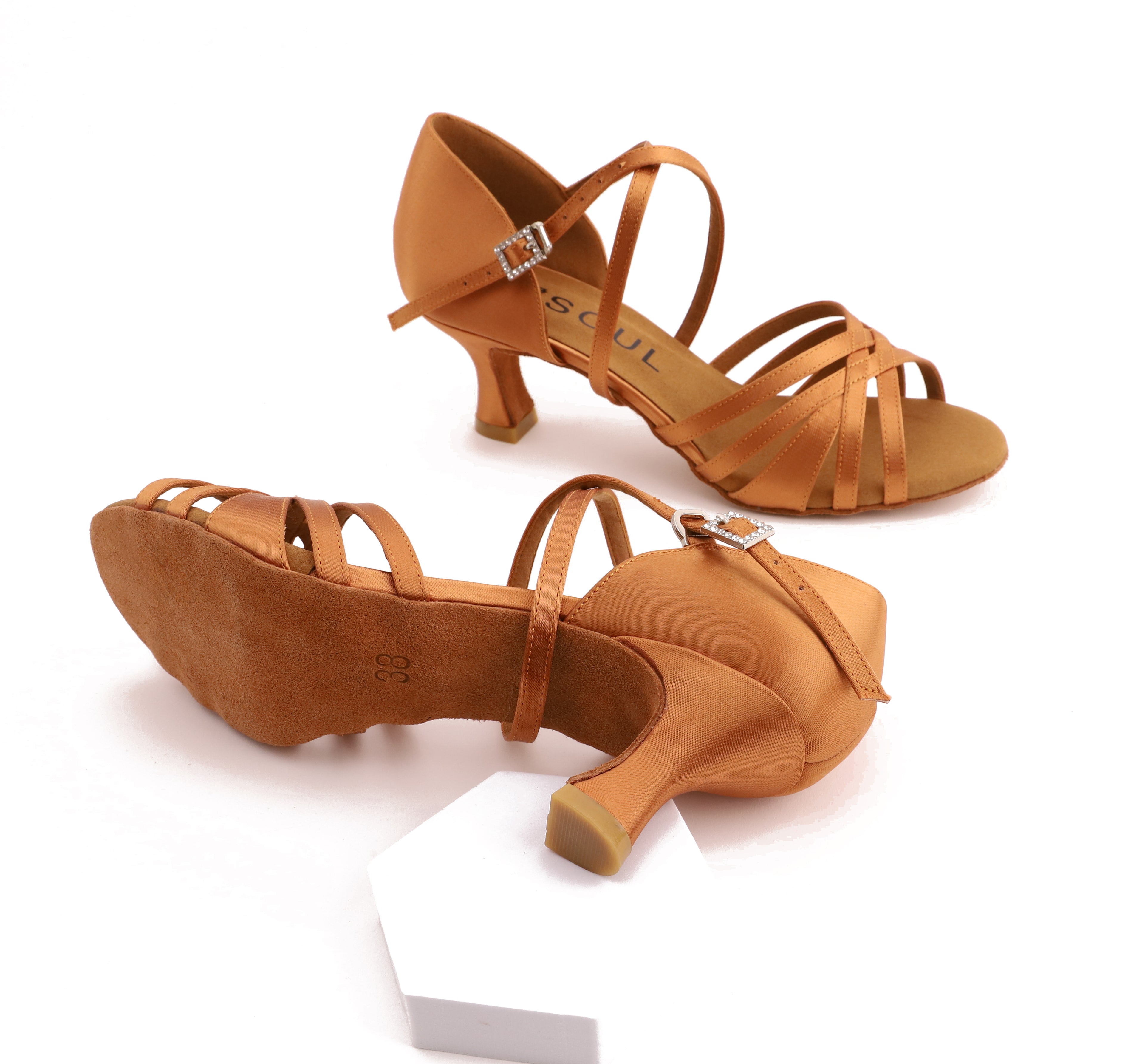 Stella - Tan Satin 5,5 cm Flare