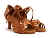 Stella Schmal - Tan Satin 6,5 cm Flare – Tanzschuhe Damen