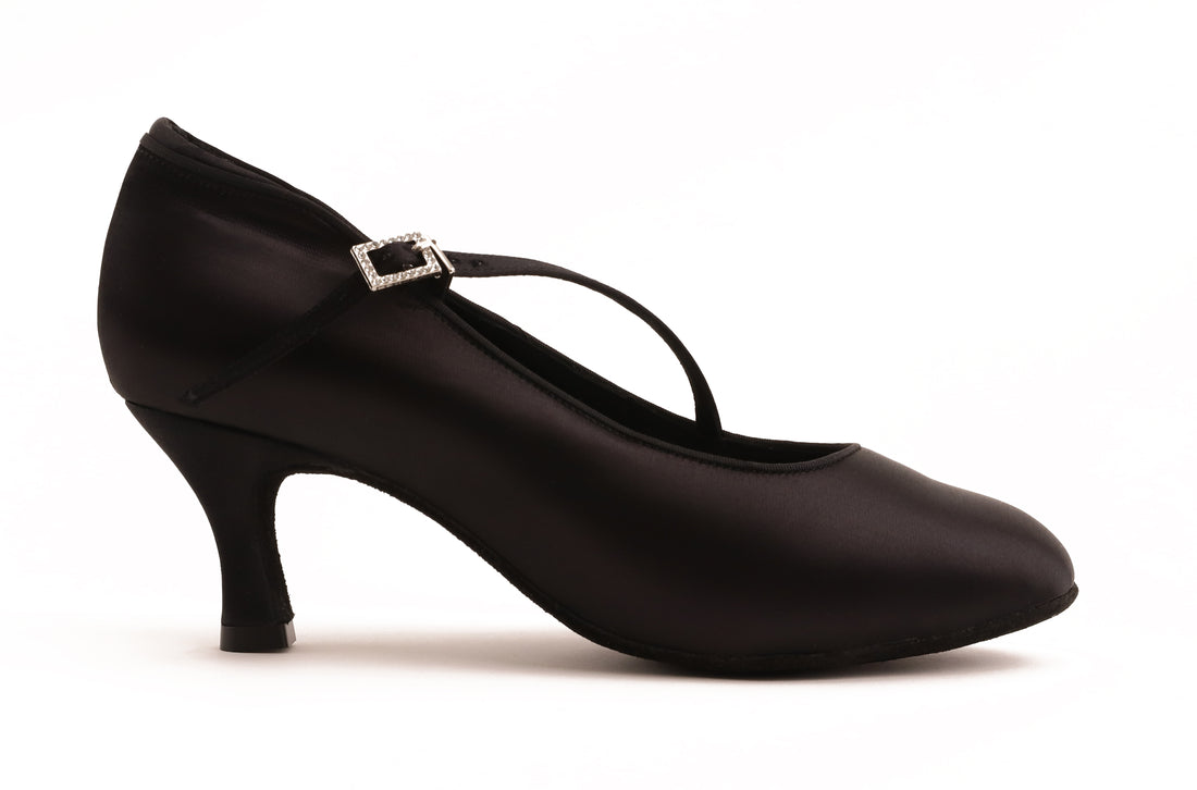 Delora- Black Satin Rounded 6.5 cm Flare