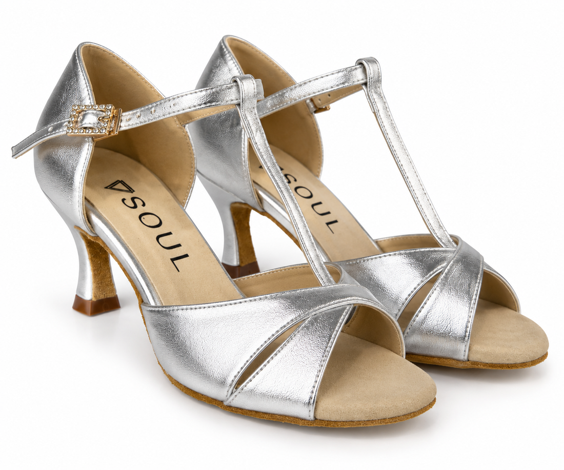 Grace Silber Leder 6,5 cm Flare – Tanzschuhe Damen Latein &amp; Standard SOUL