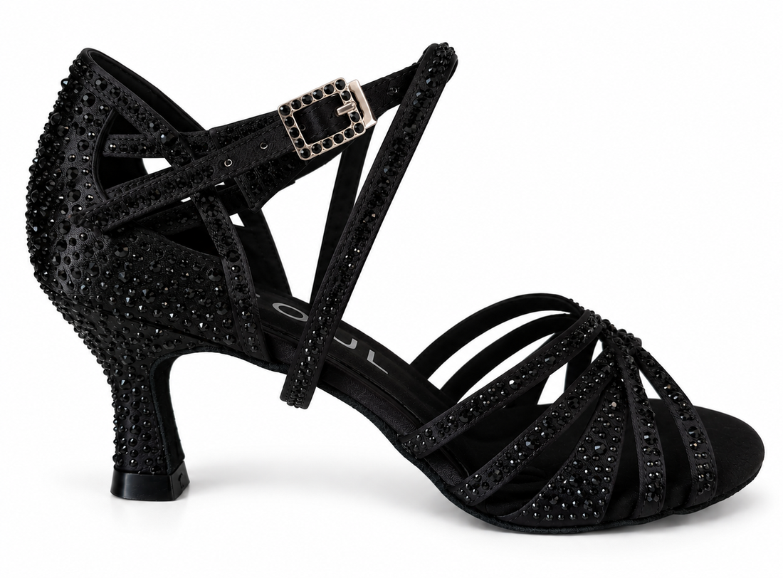 Havana Schwarz Satin 6,5 cm Flare – Tanzschuhe Damen Salsa &amp; Bachata SOUL
