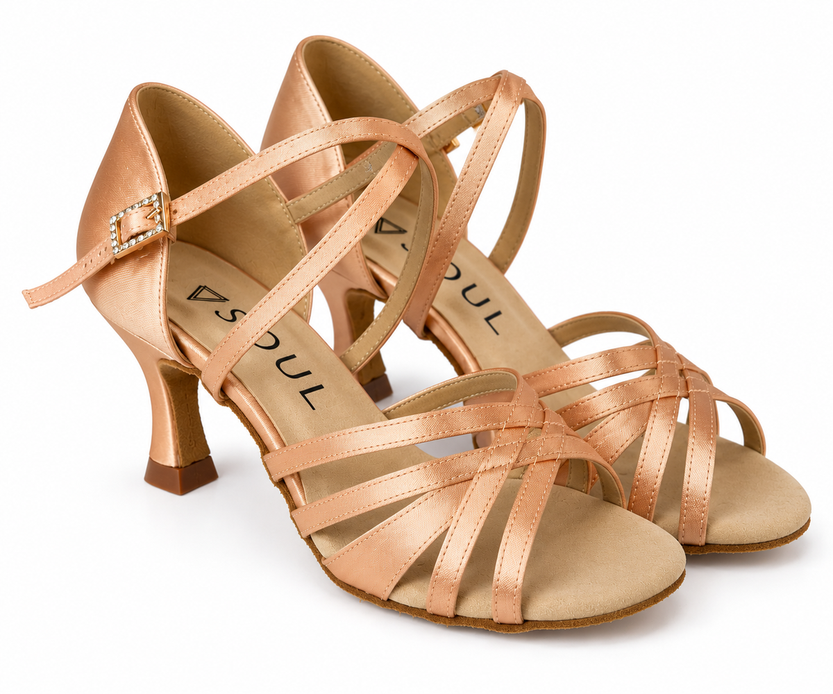 Stella Champagne Satin 6,5 cm Flare – Tanzschuhe Damen Latein &amp; Standard SOUL