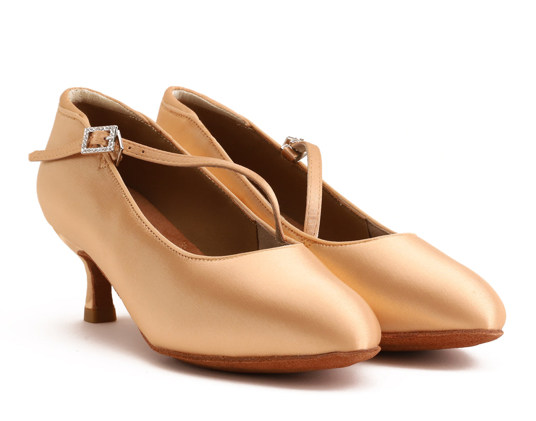 Delora - Peach Satin Rounded 5 cm Flare