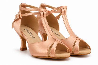Gloria Champagne Satin 6,5 cm Flare – Tanzschuhe Damen Salsa &amp; Bachata SOUL