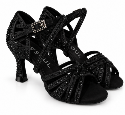 Havana Schwarz Satin 6,5 cm Flare – Tanzschuhe Damen Salsa &amp; Bachata SOUL